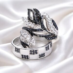 Sterling Silver Black & White Cz Mens Womens Rings Lot of 2